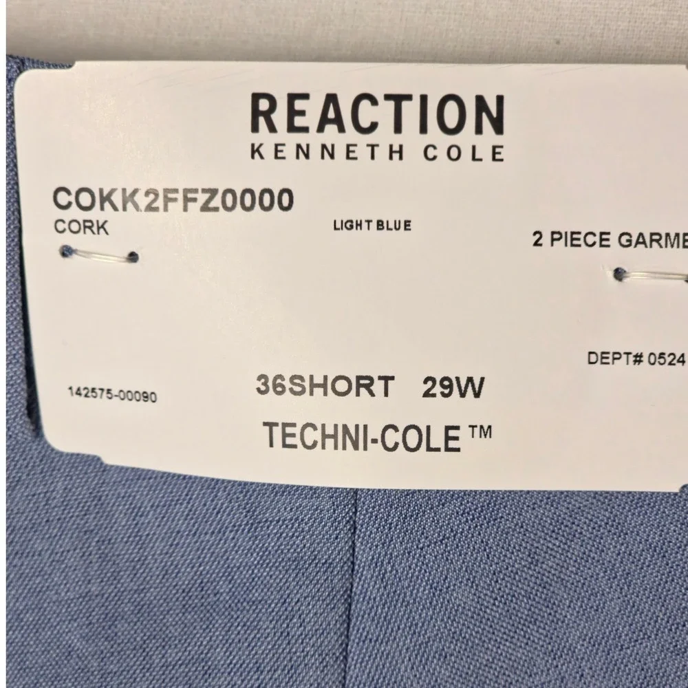 Kenneth‎ Cole reaction 2 Piece Suit Mens 36S Pants 29W Light Blue Quiet Luxury